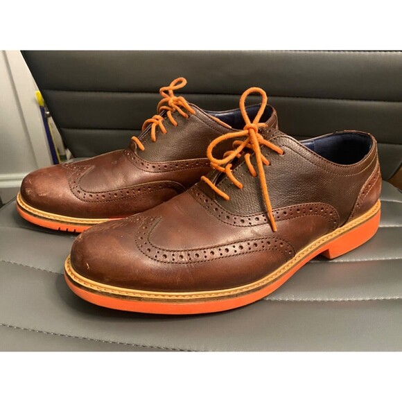 COLE HAAN Mens BROWN ORANGE Wing Tip Great Jones Oxford Shoes Leather Size 9M - Picture 5 of 12